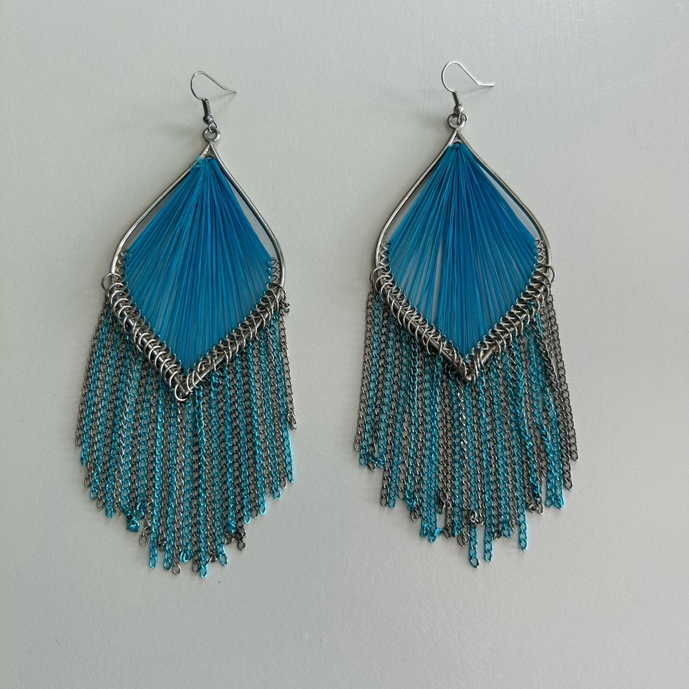 Blue and silver statement earrings